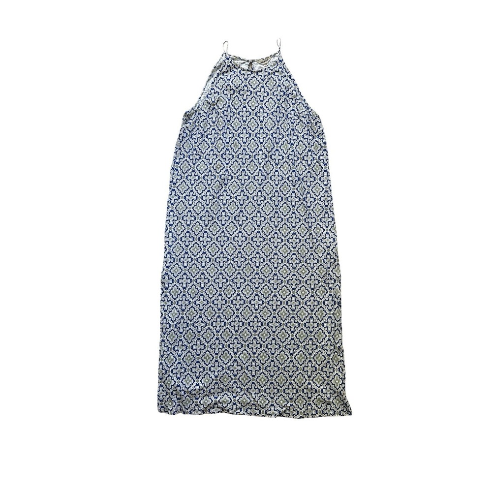 Boden Racer Neck Jersey Dress Size 16-18 Blue Heron Flora Tile Print Midi - Picture 3 of 9